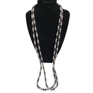 Boho Black & White Faux Pearl Vintage 80s Retro Twee Single Strand 31" Necklace